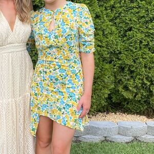 Floral yellow and green and blue mini dress
